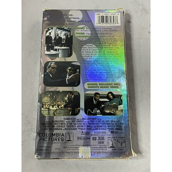 Men In Black (VHS, 1997) MIB Will Smith Tommy Lee Jones Aliens Sonnenfeld Sci Fi - Picture 2 of 4